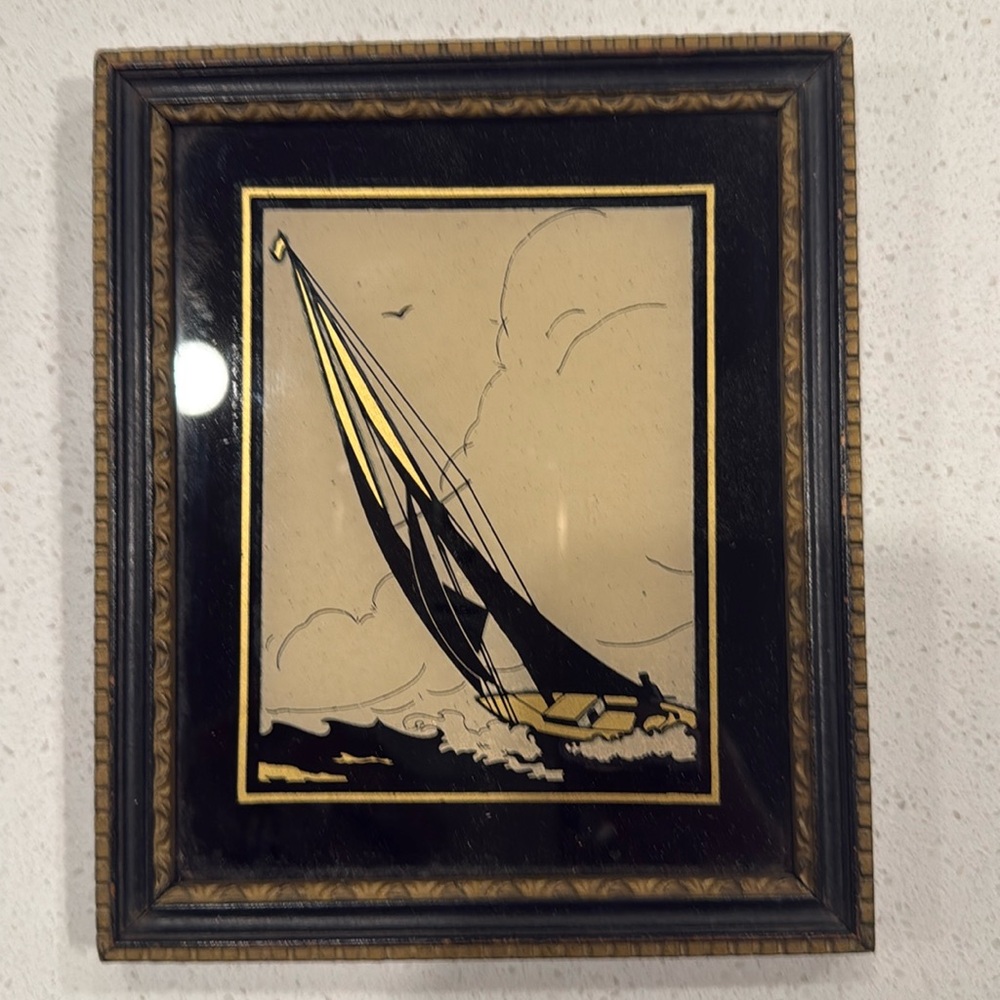 Vintage Sailboat hand transfered on glass. Reliance Product.